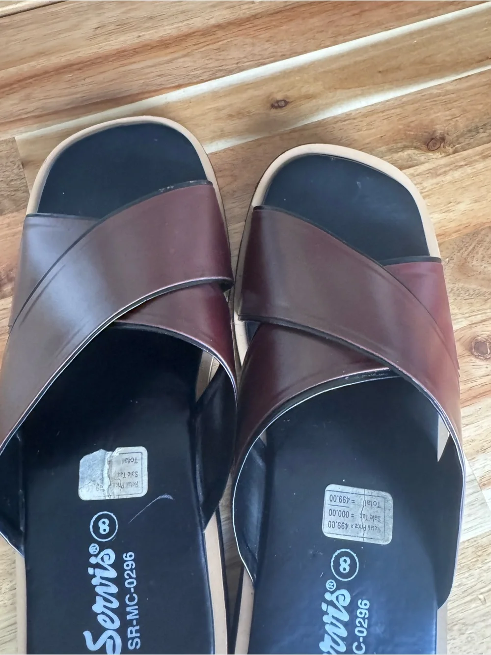 Servis Men’s Sandals Size 8 Brown Leather Cross Strap Slides SR-MC-0296